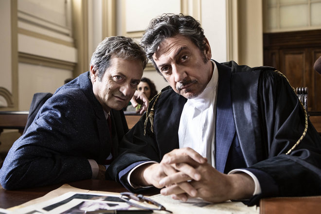Sergio Castellitto e Rocco Papaleo durante la lavorazione del film "La Buca", regia di Daniele CiprÃ¬Roma-Svizzera 2013-2014
